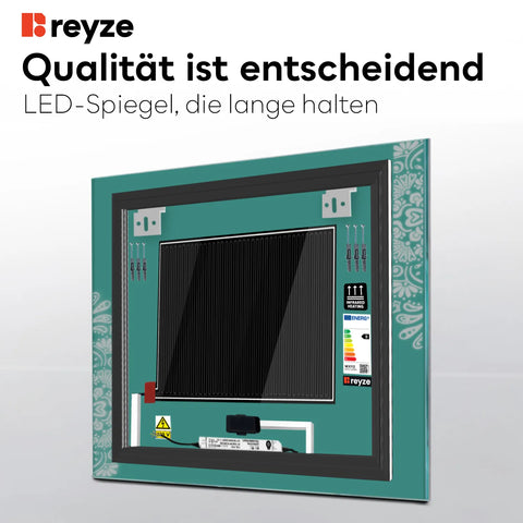 LED Spiegel Quadratisch | Touch-Schalter | Anti-Beschlag-Funktion | Warmweißes Licht - Reyze Seria Good Vibes Model 4