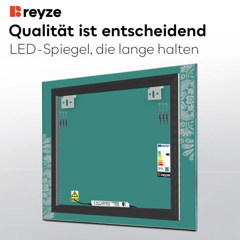 LED Spiegel Quadratisch | Wandschalter-Steuerung | Warmweißes Licht - Reyze Seria Good Vibes Model 4