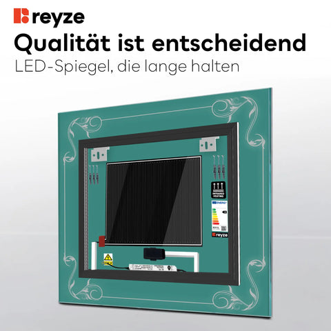 LED Spiegel Quadratisch | Touch-Schalter | Anti-Beschlag-Funktion | Einstellbare Farbtemperatur - Reyze Seria Good Vibes Model 5