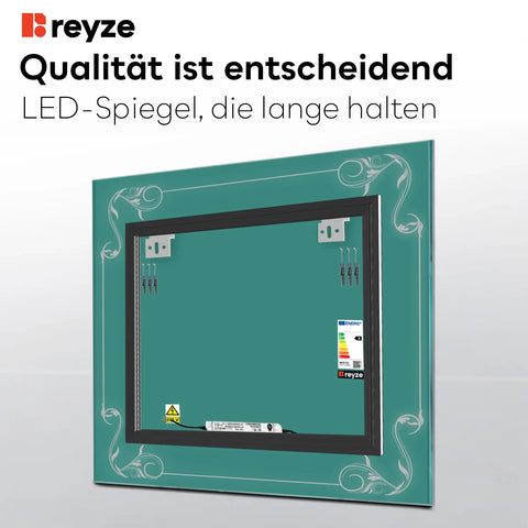 LED Spiegel Quadratisch | Wandschalter-Steuerung | Warmweißes Licht - Reyze Seria Good Vibes Model 5