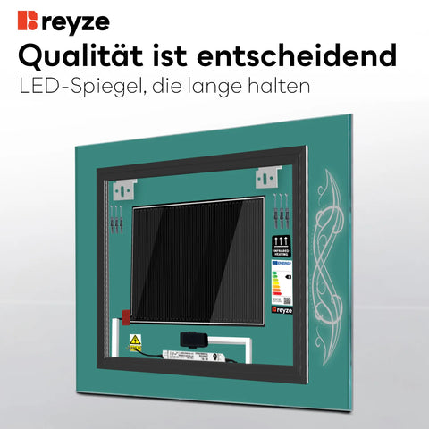 LED Spiegel Quadratisch | Touch-Schalter | Anti-Beschlag-Funktion | Kaltweißes Licht - Reyze Seria Good Vibes Model 6