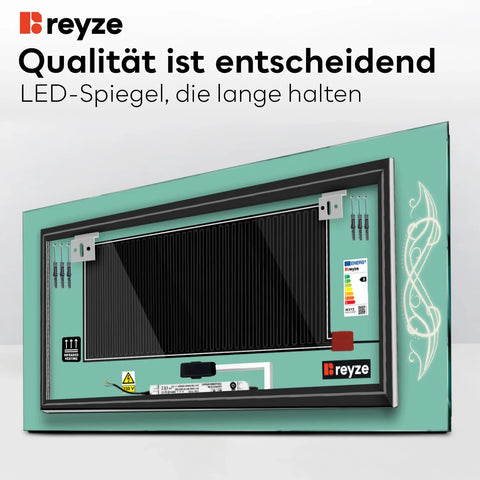 LED Spiegel Rechteckig | Touch-Schalter | Anti-Beschlag-Funktion | Einstellbare Farbtemperatur - Reyze Seria Good Vibes Model 6