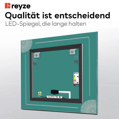 LED Spiegel Quadratisch | Touch-Schalter | Kaltweißes Licht - Reyze Seria Good Vibes Model 7