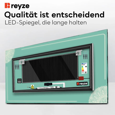LED Spiegel Rechteckig | Touch-Schalter | Anti-Beschlag-Funktion | Warmweißes Licht - Reyze Seria Good Vibes Model 7