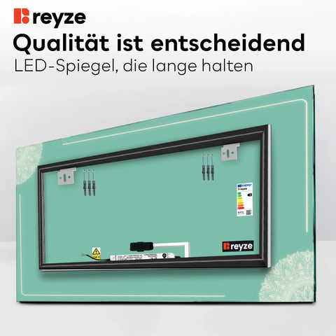 LED Spiegel Rechteckig | Touch-Schalter | Warmweißes Licht - Reyze Seria Good Vibes Model 7