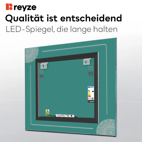LED Spiegel Quadratisch | Wandschalter-Steuerung | Warmweißes Licht - Reyze Seria Good Vibes Model 7