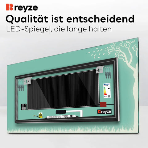 LED Spiegel Rechteckig | Touch-Schalter | Anti-Beschlag-Funktion | Warmweißes Licht - Reyze Seria Good Vibes Model 8