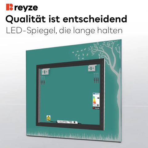 LED Spiegel Quadratisch | Wandschalter-Steuerung | Warmweißes Licht - Reyze Seria Good Vibes Model 8