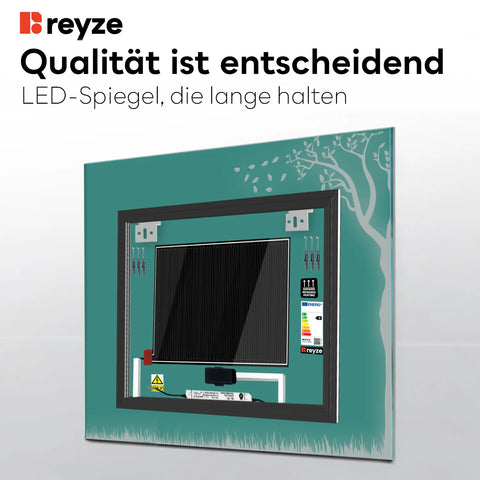 LED Spiegel Quadratisch | Touch-Schalter | Anti-Beschlag-Funktion | Einstellbare Farbtemperatur - Reyze Seria Good Vibes Model 8