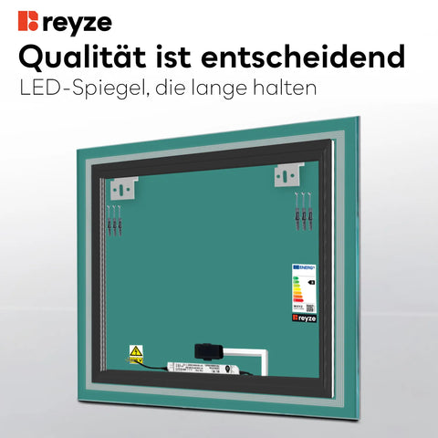 LED Spiegel Quadratisch | Touch-Schalter | Kaltweißes Licht - Reyze Seria Minimal Model 1