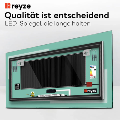 LED Spiegel Rechteckig | Touch-Schalter | Anti-Beschlag-Funktion | Kaltweißes Licht - Reyze Seria Minimal Model 2
