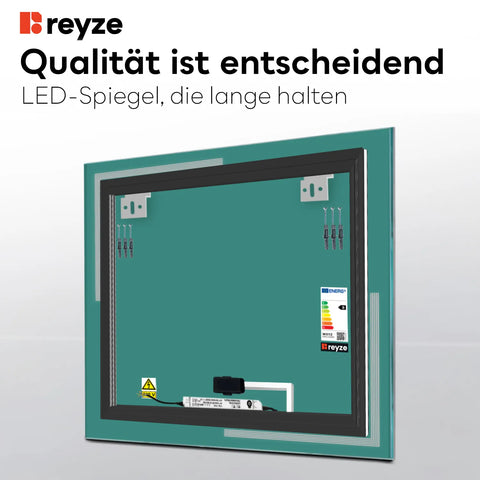 LED Spiegel Quadratisch | Touch-Schalter | Kaltweißes Licht - Reyze Seria Minimal Model 2