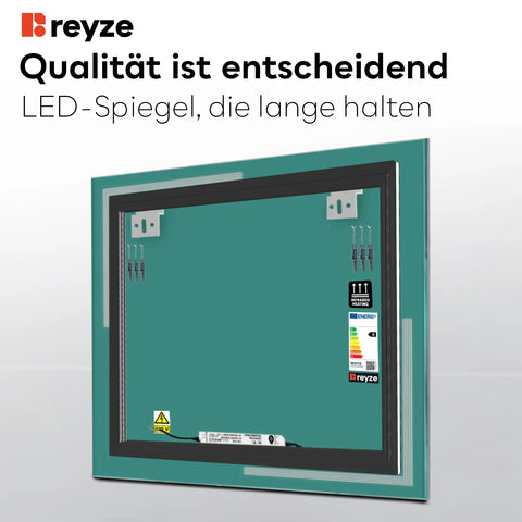 LED Spiegel Quadratisch | Wandschalter-Steuerung | Kaltweißes Licht - Reyze Seria Minimal Model 2