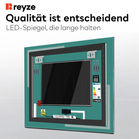 LED Spiegel Quadratisch | Touch-Schalter | Anti-Beschlag-Funktion | Einstellbare Farbtemperatur - Reyze Seria Minimal Model 2