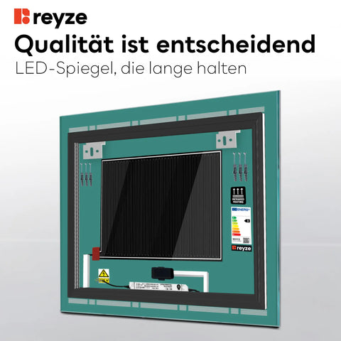 LED Spiegel Quadratisch | Touch-Schalter | Anti-Beschlag-Funktion | Neutralweißes Licht - Reyze Seria Minimal Model 3