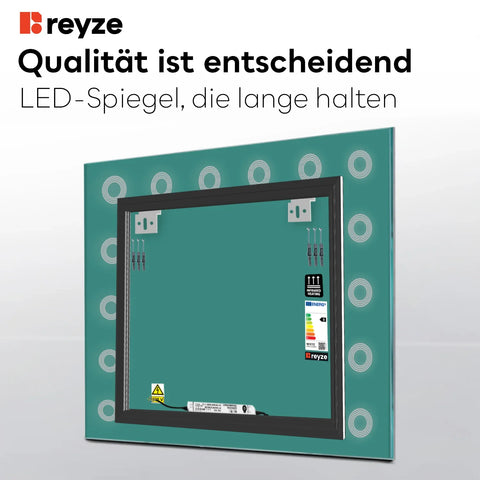 LED Spiegel Quadratisch | Wandschalter-Steuerung | Kaltweißes Licht - Reyze Seria Minimal Model 4