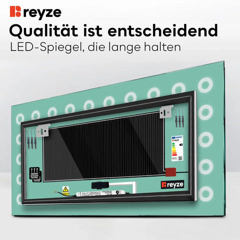 LED Spiegel Rechteckig | Touch-Schalter | Anti-Beschlag-Funktion | Einstellbare Farbtemperatur - Reyze Seria Minimal Model 4