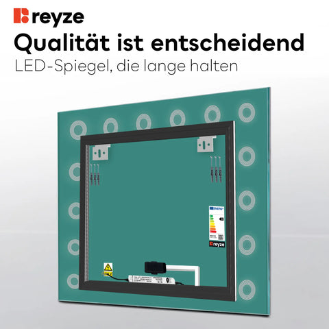 LED Spiegel Quadratisch | Touch-Schalter | Neutralweißes Licht - Reyze Seria Minimal Model 4