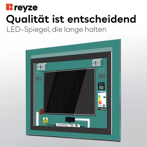 LED Spiegel Quadratisch | Touch-Schalter | Anti-Beschlag-Funktion | Warmweißes Licht - Reyze Seria Minimal Model 5