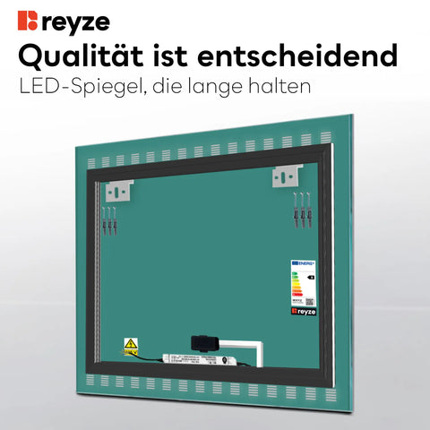 LED Spiegel Quadratisch | Touch-Schalter | Kaltweißes Licht - Reyze Seria Minimal Model 6