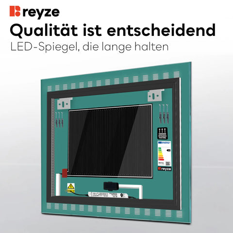 LED Spiegel Quadratisch | Touch-Schalter | Anti-Beschlag-Funktion | Einstellbare Farbtemperatur - Reyze Seria Minimal Model 6