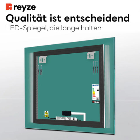 LED Spiegel Quadratisch | Touch-Schalter | Kaltweißes Licht - Reyze Seria Minimal Model 7