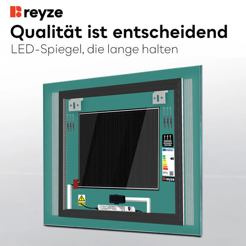 LED Spiegel Quadratisch | Touch-Schalter | Anti-Beschlag-Funktion | Warmweißes Licht - Reyze Seria Minimal Model 7