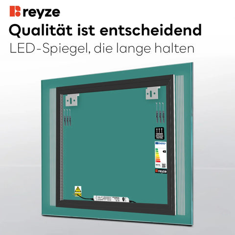 LED Spiegel Quadratisch | Wandschalter-Steuerung | Kaltweißes Licht - Reyze Seria Minimal Model 7