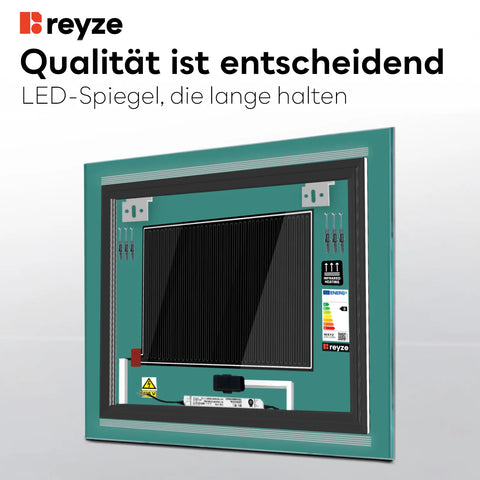 LED Spiegel Quadratisch | Touch-Schalter | Anti-Beschlag-Funktion | Einstellbare Farbtemperatur - Reyze Seria Minimal Model 8