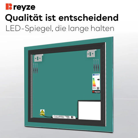 LED Spiegel Quadratisch | Wandschalter-Steuerung | Neutralweißes Licht - Reyze Seria Motivated Model 2