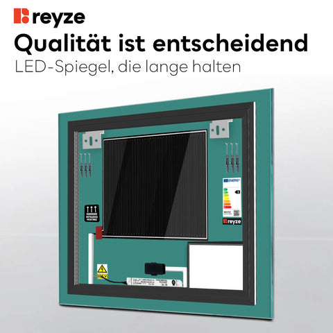 LED Spiegel Quadratisch | Touch-Schalter | Anti-Beschlag-Funktion | Einstellbare Farbtemperatur - Reyze Seria Motivated Model 8
