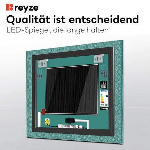 LED Spiegel Quadratisch | Touch-Schalter | Anti-Beschlag-Funktion | Kaltweißes Licht - Reyze Seria Official Model 1