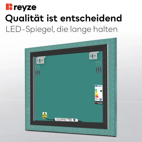 LED Spiegel Quadratisch | Wandschalter-Steuerung | Warmweißes Licht - Reyze Seria Official Model 1