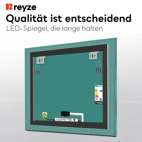 LED Spiegel Quadratisch | Touch-Schalter | Kaltweißes Licht - Reyze Seria Official Model 2