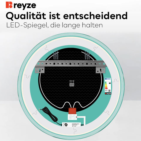 LED Spiegel Rund | Touch-Schalter | Anti-Beschlag-Funktion | Warmweißes Licht - Reyze Seria Edge Model 1