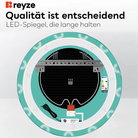 LED Spiegel Rund | Touch-Schalter | Anti-Beschlag-Funktion | Einstellbare Farbtemperatur - Reyze Seria Edge Model 4