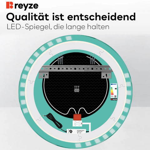 LED Spiegel Rund | Touch-Schalter | Anti-Beschlag-Funktion | Einstellbare Farbtemperatur - Reyze Seria Edge Model 6