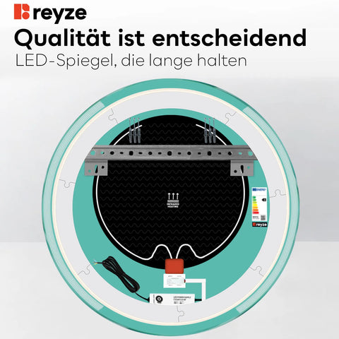 LED Spiegel Rund | Touch-Schalter | Anti-Beschlag-Funktion | Einstellbare Farbtemperatur - Reyze Seria Edge Model 7