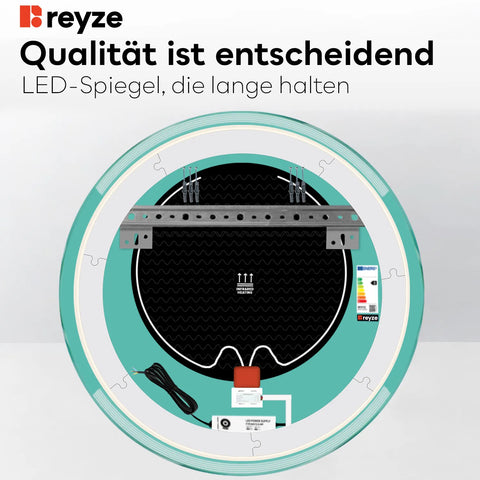 LED Spiegel Rund | Touch-Schalter | Anti-Beschlag-Funktion | Neutralweißes Licht - Reyze Seria Edge Model 8