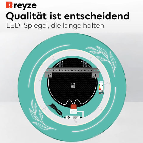 LED Spiegel Rund | Touch-Schalter | Anti-Beschlag-Funktion | Warmweißes Licht - Reyze Seria Good Vibes Model 1
