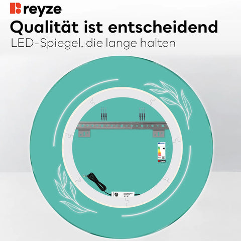 LED Spiegel Rund | Wandschalter-Steuerung | Neutralweißes Licht - Reyze Seria Good Vibes Model 1