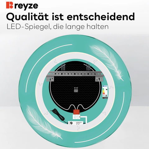 LED Spiegel Rund | Touch-Schalter | Anti-Beschlag-Funktion | Neutralweißes Licht - Reyze Seria Good Vibes Model 2