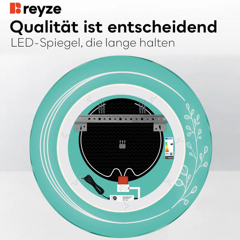 LED Spiegel Rund | Touch-Schalter | Anti-Beschlag-Funktion | Kaltweißes Licht - Reyze Seria Good Vibes Model 3
