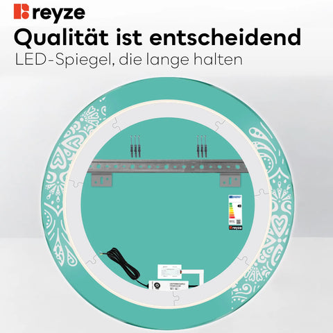 LED Spiegel Rund | Touch-Schalter | Neutralweißes Licht - Reyze Seria Good Vibes Model 4