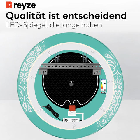 LED Spiegel Rund | Touch-Schalter | Anti-Beschlag-Funktion | Neutralweißes Licht - Reyze Seria Good Vibes Model 4