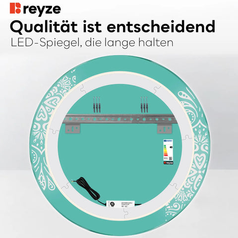 LED Spiegel Rund | Wandschalter-Steuerung | Warmweißes Licht - Reyze Seria Good Vibes Model 4