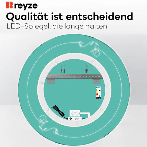 LED Spiegel Rund | Touch-Schalter | Neutralweißes Licht - Reyze Seria Good Vibes Model 5