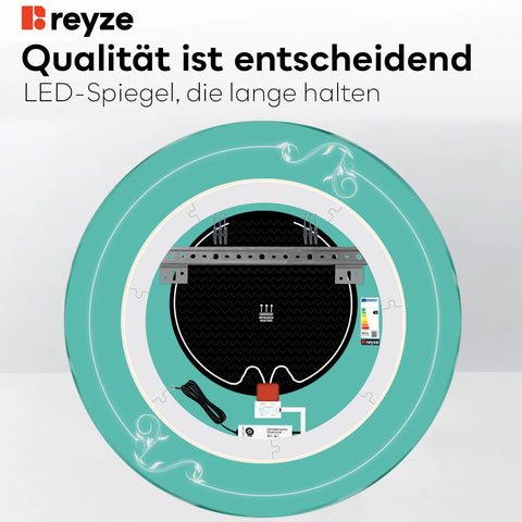 LED Spiegel Rund | Touch-Schalter | Anti-Beschlag-Funktion | Warmweißes Licht - Reyze Seria Good Vibes Model 5