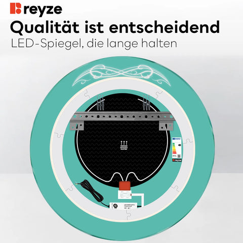 LED Spiegel Rund | Touch-Schalter | Anti-Beschlag-Funktion | Warmweißes Licht - Reyze Seria Good Vibes Model 6