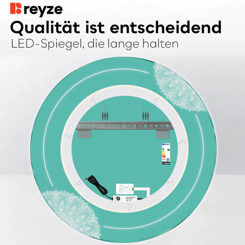 LED Spiegel Rund | Touch-Schalter | Neutralweißes Licht - Reyze Seria Good Vibes Model 7